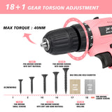 Jar-Owl 21V Pink Drill Set Tool Kit Set Power Drill for Women DIY with Storage Bag Tool Box,350 in-lb Torque, 0-1350RMP Variable Speed, 10MM 3/8'' Keyless Chuck, 1.5Ah Li-Ion Battery for Home Tool Kit jar-owl