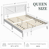 Yaheetech Wood Bed, Rubber Wood Platform Bed Frame with Headboard/Wood Slats, Farmhouse Style, No Box Spring Needed, Mattress Foundation, Noise-Free, Easy Assembly, Queen Size, White Yaheetech