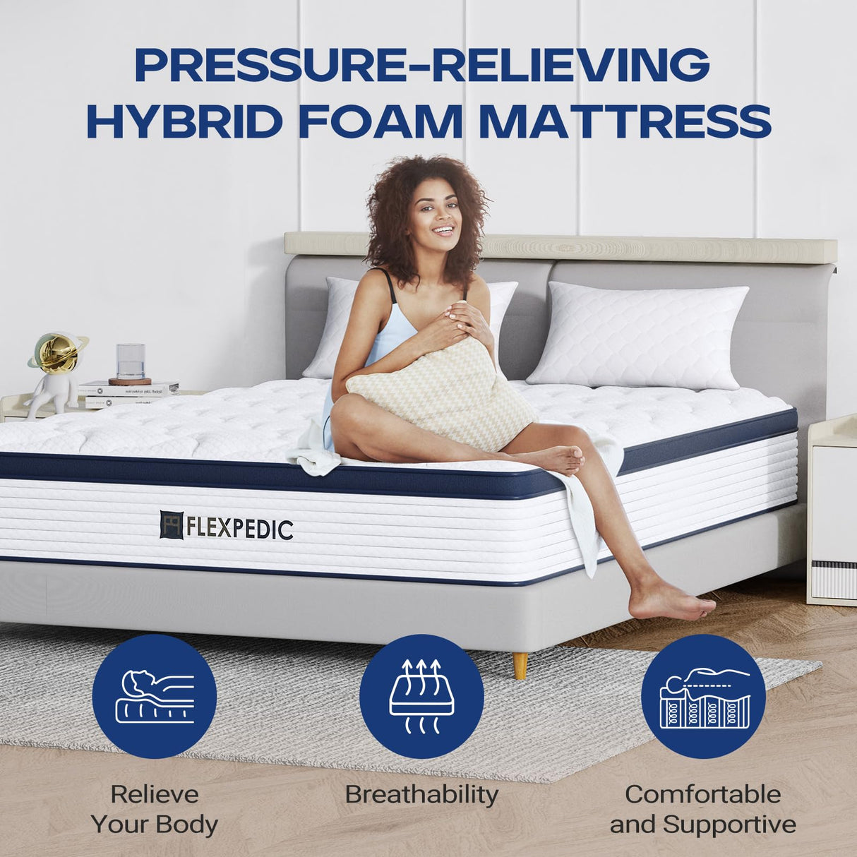 FLEXPEDIC 10" Twin Mattress, Memory Foam Hybrid Mattress with Space Cotton for Tight Sleep, Medium-Firm Cooling Mattress with Stronger Support, Motion Isolation &Pressure Relieving FLEXPEDIC