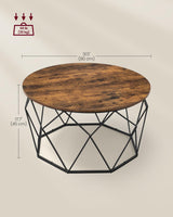 VASAGLE Round Coffee Table for Living Room, Cage Cocktail Table with Steel Frame, 31.5 Inches Dia., Industrial Style, Rustic Brown and Black ULCT040B01 VASAGLE
