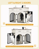 Hzuaneri 39.4'' Large Dog Crate Furniture with 2 Storage Drawers, Heavy Duty Dog Kennel Indoor with Charging Station, Wooden Dog Cage End Table Kennel for Medium/Large Dogs, White Brown DFC84214B Hzuaneri