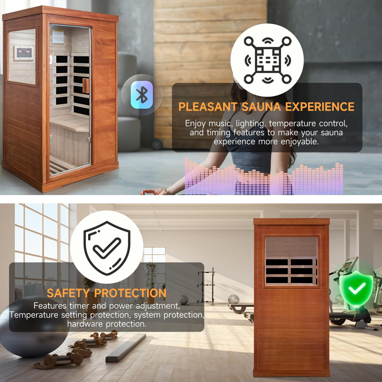 OUTEXER Far Infrared Sauna Home Sauna Spa Room Low-EMF Wood 800W Indoor Saunas with Control Panel and Tempered Glass Door, Room:35.2 * 27.6 * 61.6Inch OUTEXER