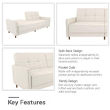 DHP Andora 76 Inch Futon Sofa Bed in Faux Leather, Modern Upholstered Couch Sleeper with Button Tufted Back and Seat, White DHP