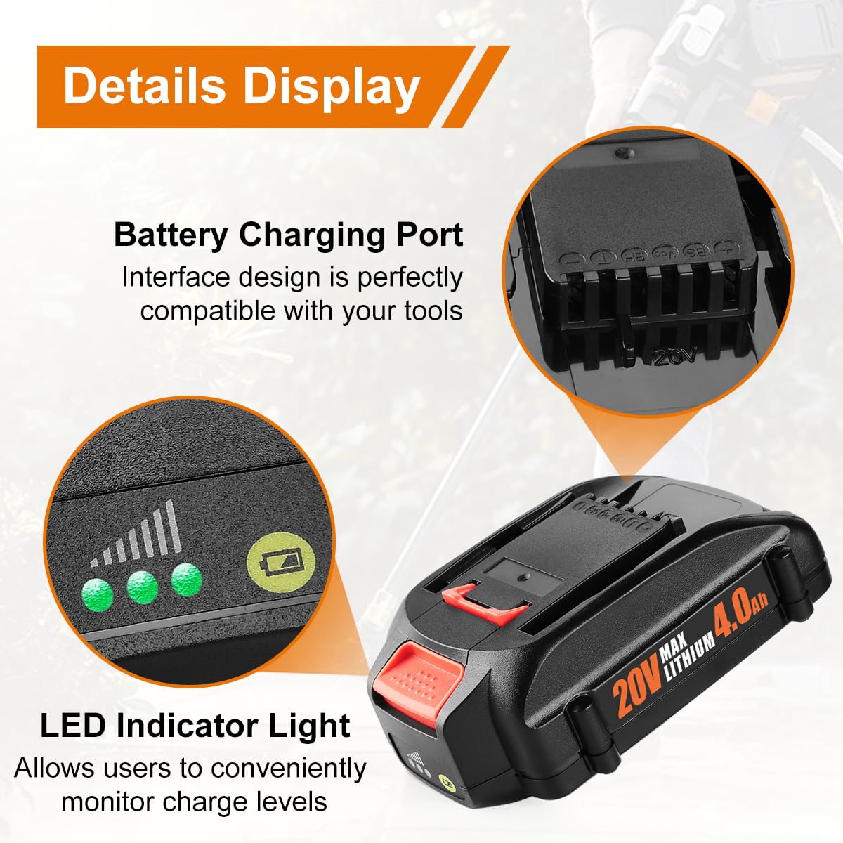 Ahomtikk 2Packs WA3525 20V Lithium Battery 4.0Ah Replacement for 20V Battery WA3578 WA3575 WA3520 Compatible with Battery 20V - WoodArtSupply