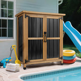 Weatherproof Outdoor Storage Cabinet with Lockable Doors, Wood & Metal Garden Storage Shed Patio Storage Box for Tools & Lawn Equipment, Pool Accessories PetsCosset