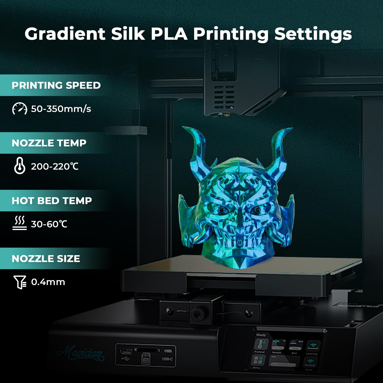 AMOLEN Silk PLA 3D Printer Filament, Silk Dual Color Blue Green PLA Filament 1.75mm, Shiny Coextrusion PLA Filament, Color Change 3D Printing Filament 1KG/2.2lb - WoodArtSupply