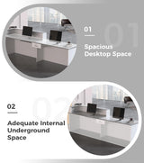Anzhap L-Shaped Reception Desk with Counter, Front Desk Reception Counter with Drawer, Keyboard Tray & Cable Box for Office, Salon, Lobby, Checkout, Retail(White + Grey/Left, 63" L * 24" W * 39" H) Anzhap