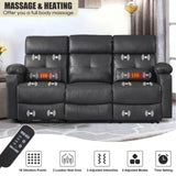 Consofa Power Reclining Sofa with Heat and Massage, Electtric Reclining Couch with Extended Footrest, Recliner Sofa 3 Seater with USB Ports, Cup Holders for Living Room, Home Seating Consofa