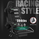 Bigzzia Gaming Chair with Footrest, Ergonomic Game Chairs with Headrest and Lumbar Support, Adjustable Height, Reclining, Racing Style, and 360°Swivel Seat for Computer/Video Game Chair,Black Bigzzia
