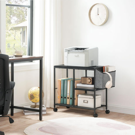MAHANCRIS Printer Stand with Storage Bag, 3-Tier Mobile Under Desk Printer Cart with Wheels, Wooden Rolling Printer Table, Organizer Shelf for Study, Office, Living Room, Black PTHB2201 MAHANCRIS