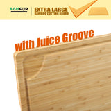 Extra Large 100% Organic Bamboo Cutting Board, 24x18 Inch Butcher Block Chopping/Carving Board with Handle and Juice Groove for Turkey, Meat, Vegetables, BBQ (XXL, 24" x 18"） BAMOTTO CRAFTBAMBOO