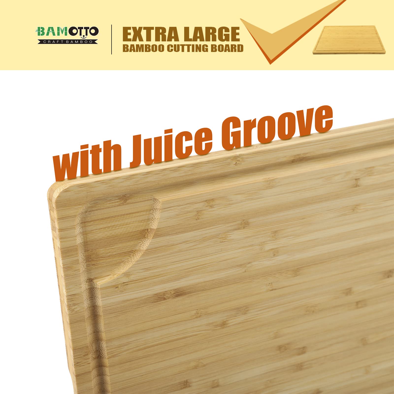 Extra Large 100% Organic Bamboo Cutting Board, 24x18 Inch Butcher Block Chopping/Carving Board with Handle and Juice Groove for Turkey, Meat, Vegetables, BBQ (XXL, 24" x 18"） - WoodArtSupply