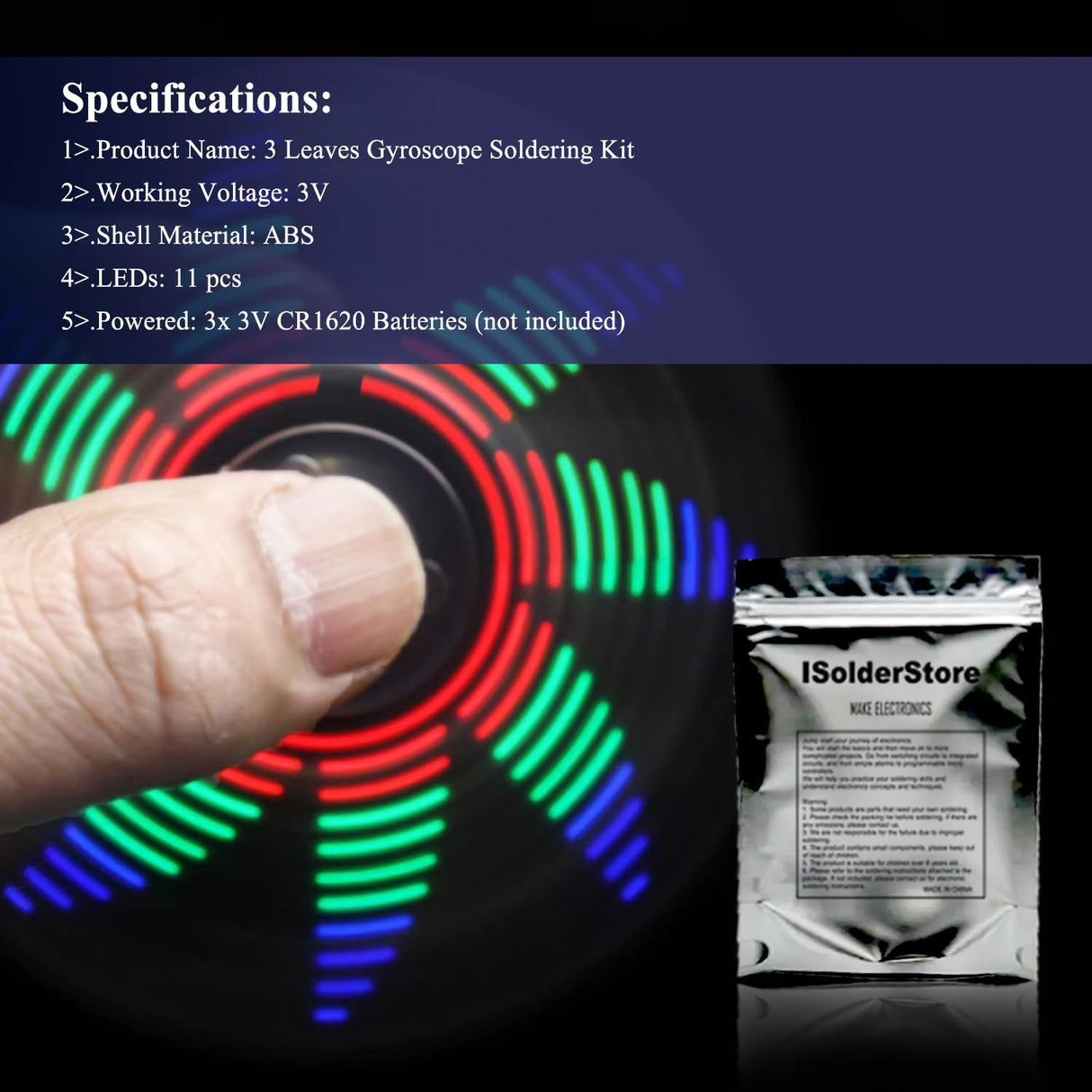 Soldering Practice Kit 3 Leaves LED Rotating Gyroscope DIY Kit Soldering Project Electronics Kit Soldering Practice Kit for Kids Adult ISolderStore ISolderStore