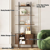 Espelism 71" Tall Mid-Century Display Shelf Bookshelf with Sliding Tambour Doors, 4-Tier Freestanding Vinyl Record Player Stand Fluted Storage Cabinet for Living Room, Bedroom, Home Office Espelism