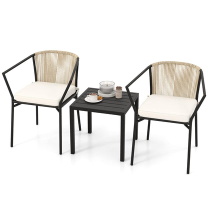 DWVO 3 Pieces Patio Set Wicker Furniture Outdoor Table and Chairs Rattan Chair Conversation Sets with Cushions & Coffee Table for Porch Backyard Poolside Garden, Beige - WoodArtSupply