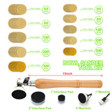 Bowl Sander Kit, Sanding Block, Wood Lathe Tools with 50Pcs Hook & Loop Sanding Discs+ 1" & 2" Backing Plates and Foam Interface Pads, 13" Long Hardwood Handle and Dual Bearing Head for Woodworking MAXMAN
