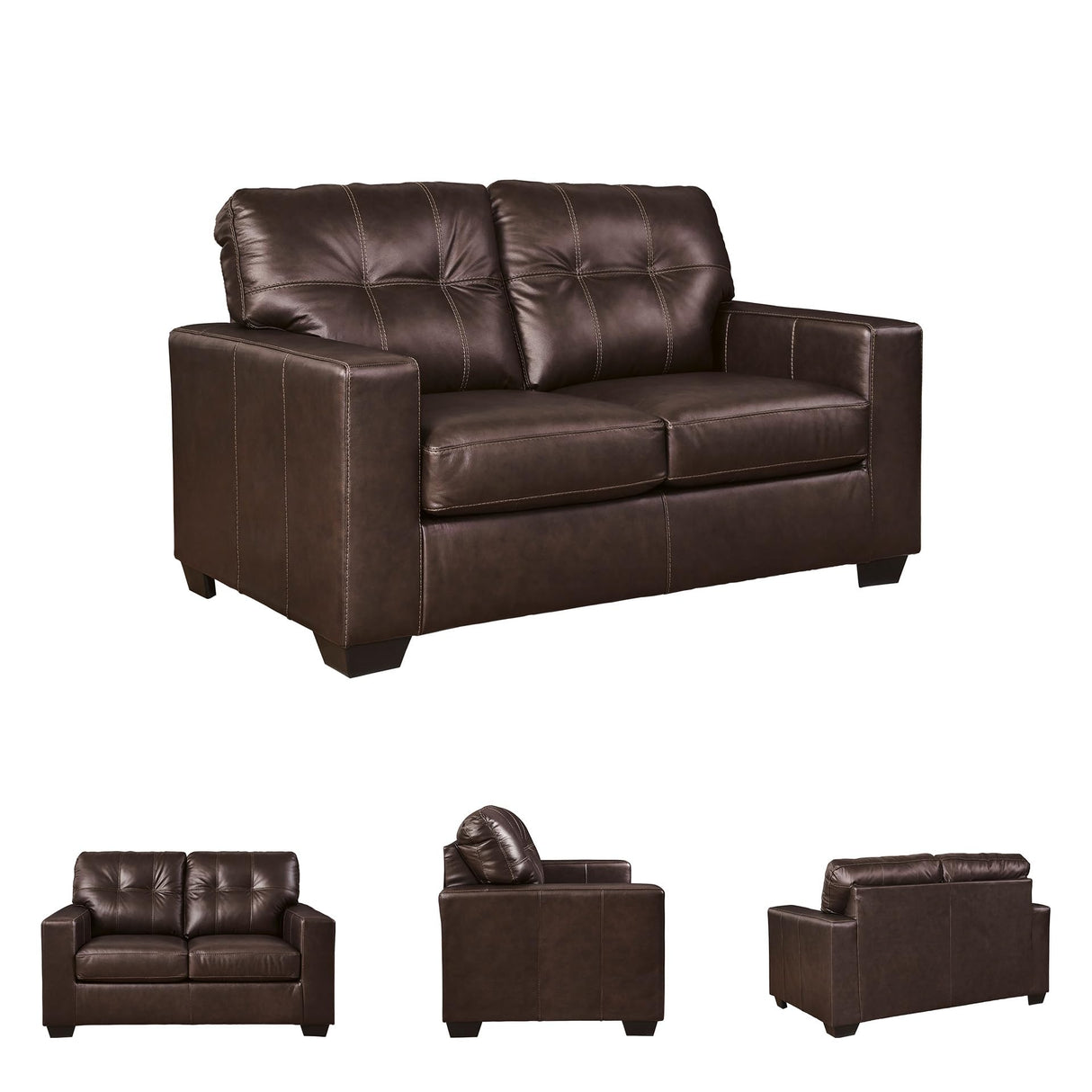 Signature Design by Ashley Santorine Transitional Tufted Leather Match Loveseat, Dark Brown Signature Design by Ashley