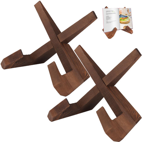 SAMEBUTECO Cookbook Stand, Recipe Book Holder for Kitchen Counter Solid Wood Cookbook Holder Set,Multifunctional Display Stand Rustic Brown-2 Pieces SAMEBUTECO