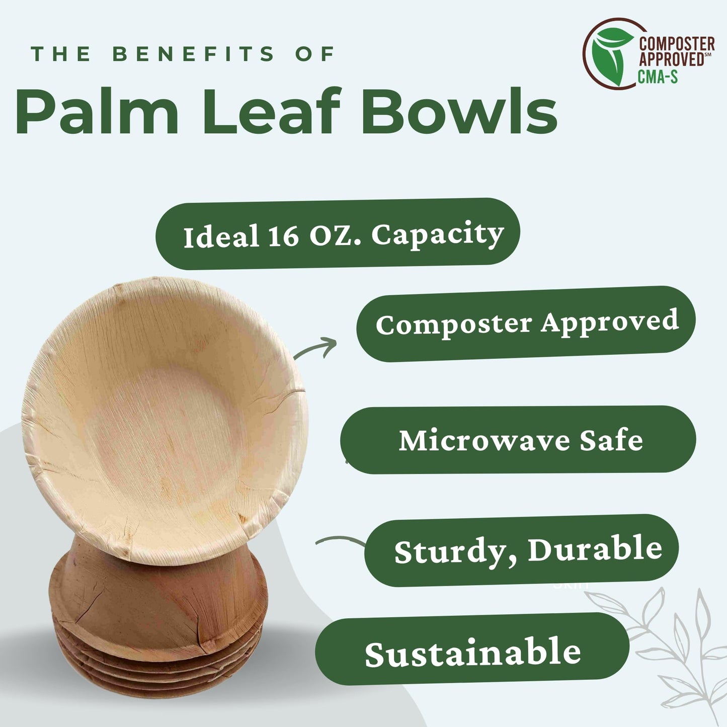 Dtocs 5.5 Inch Round Palm Leaf Bowls Set (50) | 16 Oz Bamboo Bowls Disposable Like Sturdy, Leak Proof Compostable Bowls | Serving Bowls for Fruits, Cereals, Soup | Alternate to Plastic, Wooden Bowls