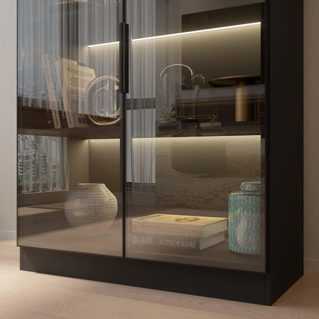 Jiaoun Display Cabinet with Glass Doors and LED Light, Black Curio Cabinets, Bookcase with 5-Tier Shelves, Trophy Glass Display Case for Collectibles (31.5 "W x 16.5 "D x 78.7 "H) Jiaoun