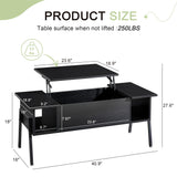 VECELO Wood Lift Top Coffee Table with Hidden Compartment and Storage Shelf for Living Room/Office Reception, Rising Tabletop, Brown, Large, Black VECELO