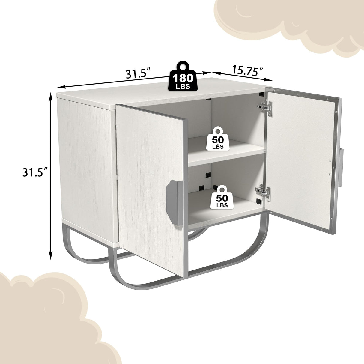 Clihome Sideboard Buffet Cabinet, 2 Door Console Cabinet TV Stand Wooden Credenza Storage Accent Cabinet with U-shaped legs for Bedroom, Living Room, Entryway, Cream White Clihome