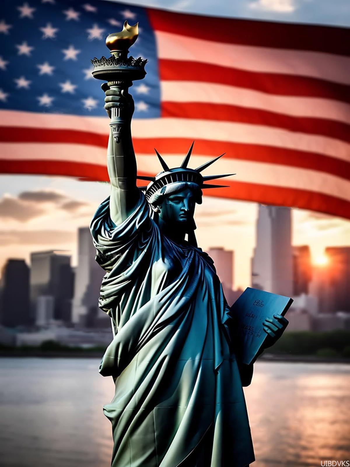 4th of July Independence Day 5D Diamond Painting Kits for Adults, Fantasy Statue of Liberty Stands Diamond Art Kits for Gift Home Wall Decor 12x16inch/30x40cm UIBDVKS