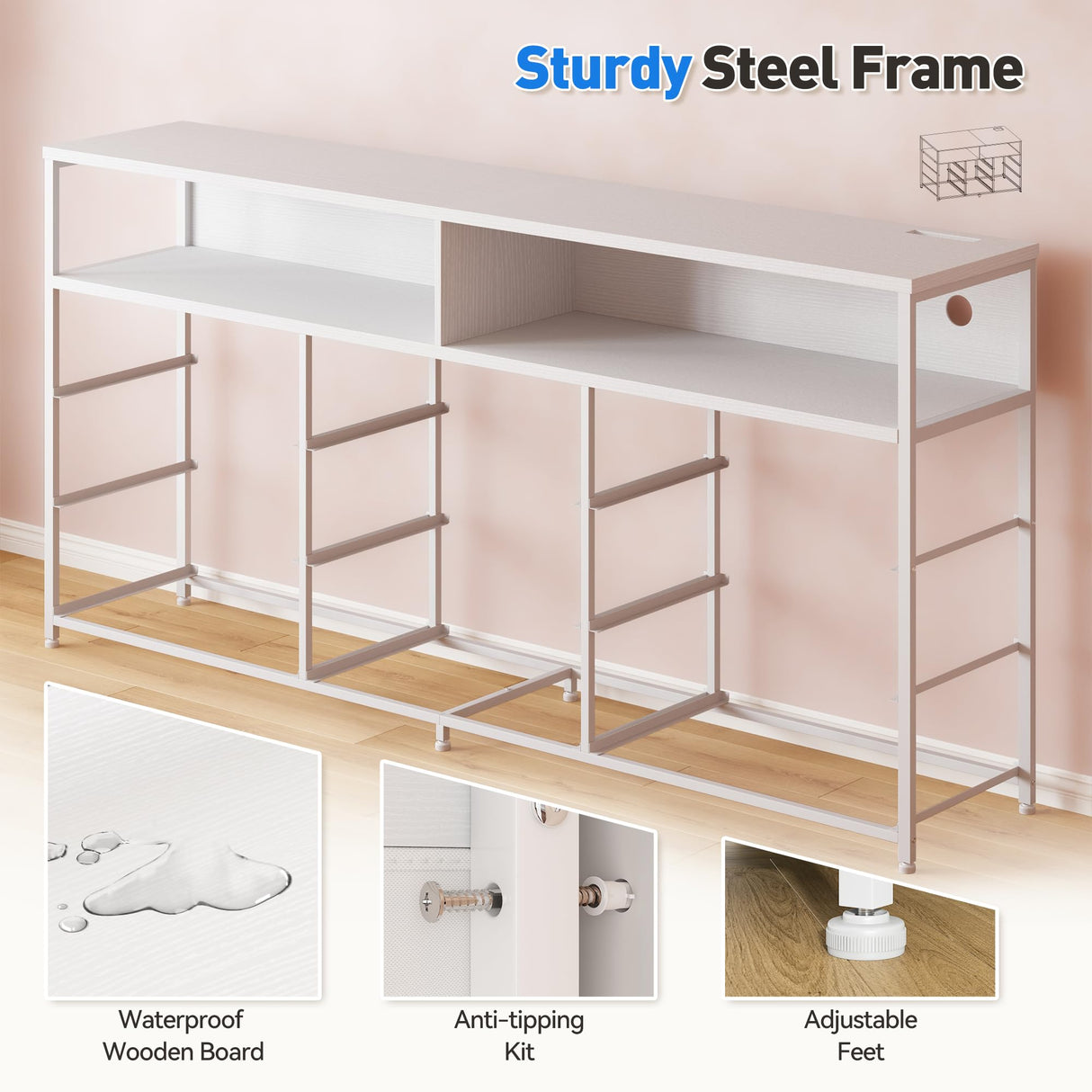 EnHomee 55” W Dresser, White Dresser for Bedroom with Power Outlet & LED Lights for 65" TV Stand for Bedroom Dresser with 9 Fabric Drawers, Sturdy Dressers for Bedroom, Closet, Entryway EnHomee