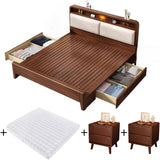 Solid Wood Farmhouse Bed Frame Set with Mattress and Nightstands, Walnut Finish BaFra