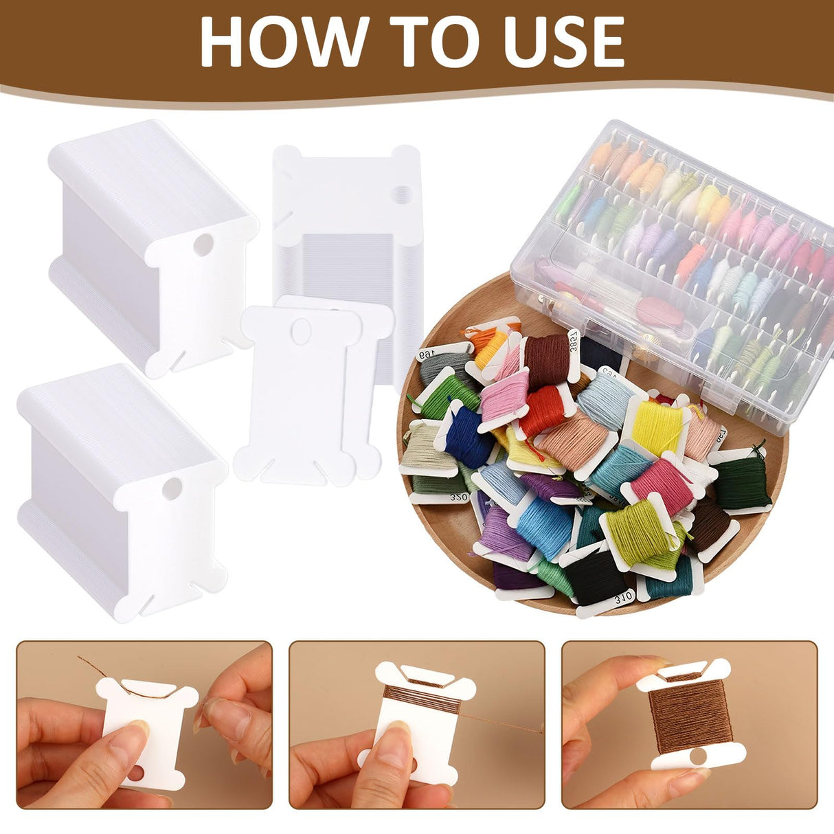 200 PCS Embroidery Floss Bobbins, Plastic Embroidery Floss Organizer, White Sewing Machine Bobbin for Cross Stitch, Thread Holder Sewing Storage for Sewing Thread, Needlework Supplies Okxiri