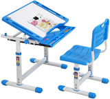 FDW Kids Desk and Chair Set, Height Adjustable Multifunctional Student Study Desk Kids Art Table Children's Chair Set with Storage Drawer 45°Tilted Desktop for Boys&Girls,Blue FDW