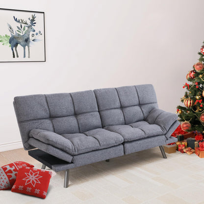 Hcore Convertible Splitback Futon Sofa Bed for Living Room, Office, Apartment - Memory Foam Sleeper Loveseat, Modern Small Couch in Grey - WoodArtSupply