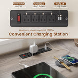 Itaar Farmhouse Executive L Shaped Desk, Home Office Desk with File Drawer and Power Outlet, Computer Corner Desk with Hutch and Drawer, Workstation for Office Home, Grey Itaar