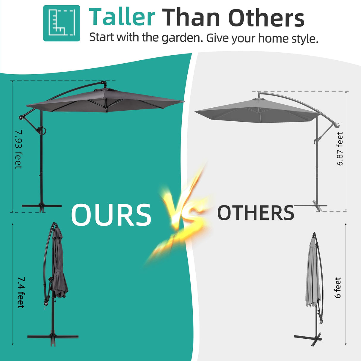 Shintenchi Patio Offset Umbrella with Easy Tilt Adjustment,Crank and Cross Base, Outdoor Cantilever Hanging Umbrella, Sunshade Umbrella Canopy, Dark Gray Shintenchi