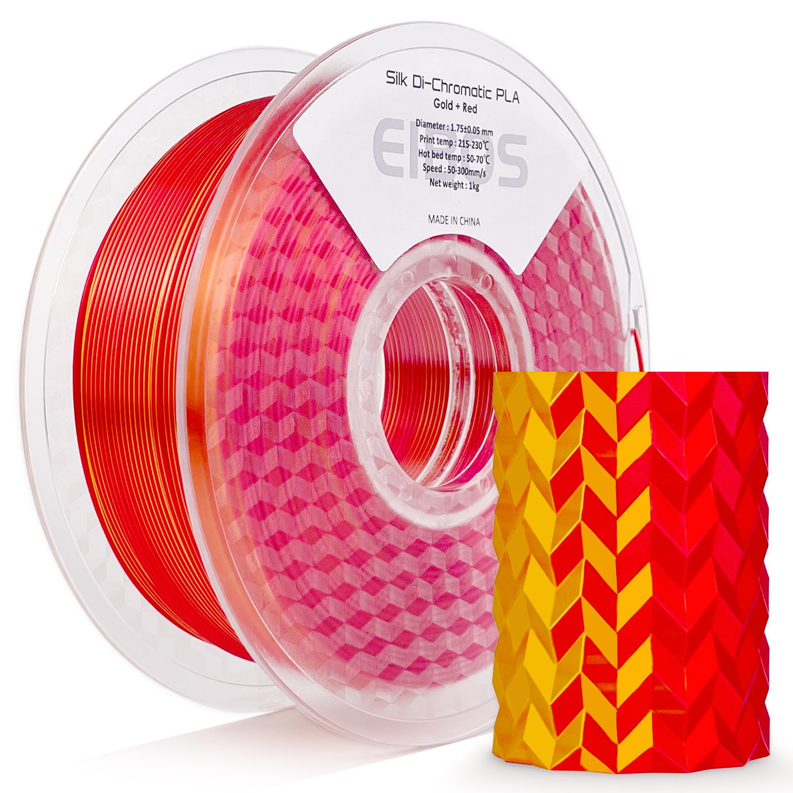 EIBOS Silk Di-Chromatic PLA 3D Printer Filament, Dual-Color Gradient Color PLA 1.75mm, Silk Shiny Color 3D Printing Filament 1kg / 2.2lbs, Gold Red - WoodArtSupply