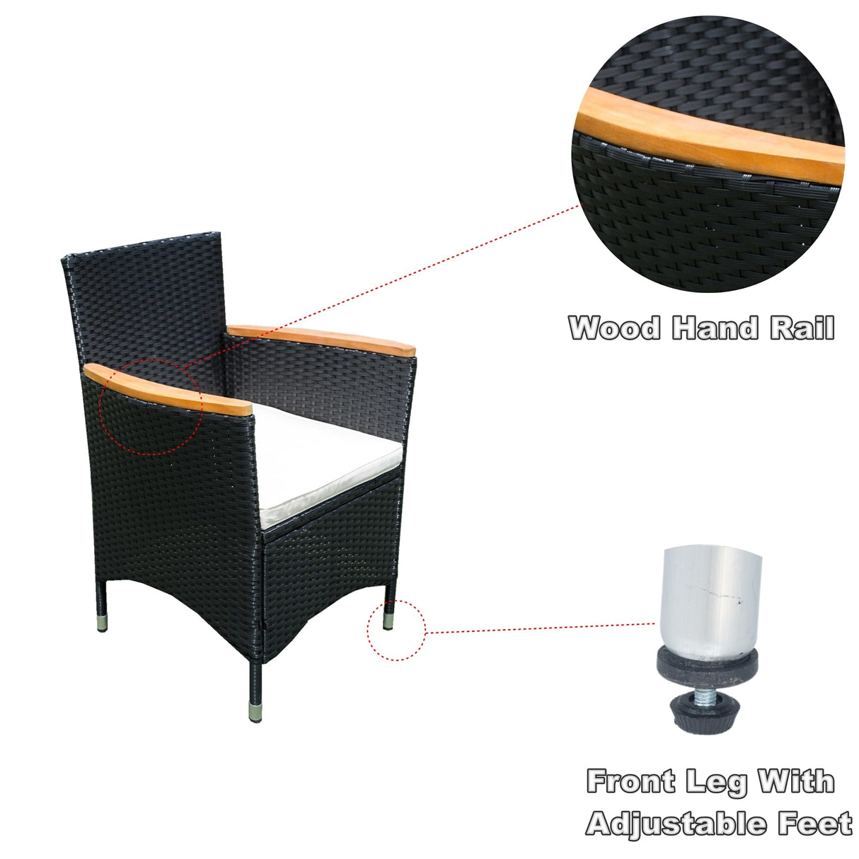 Goohome 7 Piece Outdoor Dining Set, Patio All-Weather Wicker ConversationSet Furniture W/Acacia Wood Top, Water-Resistant Cushions, Adjustable Table Feet, for Porch, Garden, OneSize, E-Black Goohome