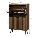 Smuxee Shoe Cabinet with 2 Flip Drawers, 23.6" Walnut Hidden Shoe Storage Cabinet with Fluted Design, Freestanding Shoe Organizer Cabinet for Entryway, Hallway, Closet, Living Room Smuxee