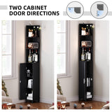 MOHOPE Corner Shelf with Cabinet, 74.8" Tall Corner Cabinet with Door, 5-Tier Narrow Bookshelf with Adjustable Shelves, Display Cabinet for Living Room, Bathroom, Dining Room, Small Space, Black MOHOPE