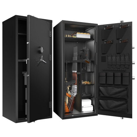 Large Rifle Safe, 30 Gun Safe for Rifle and Shotgun/Rifle Pistol Rack/Storage Pocket/Removable Shelf/Silent Mode/External Battery/LED/Key,180° Open Door Panel Organizer Gun Cabinet Safe Unassembled TTSITG