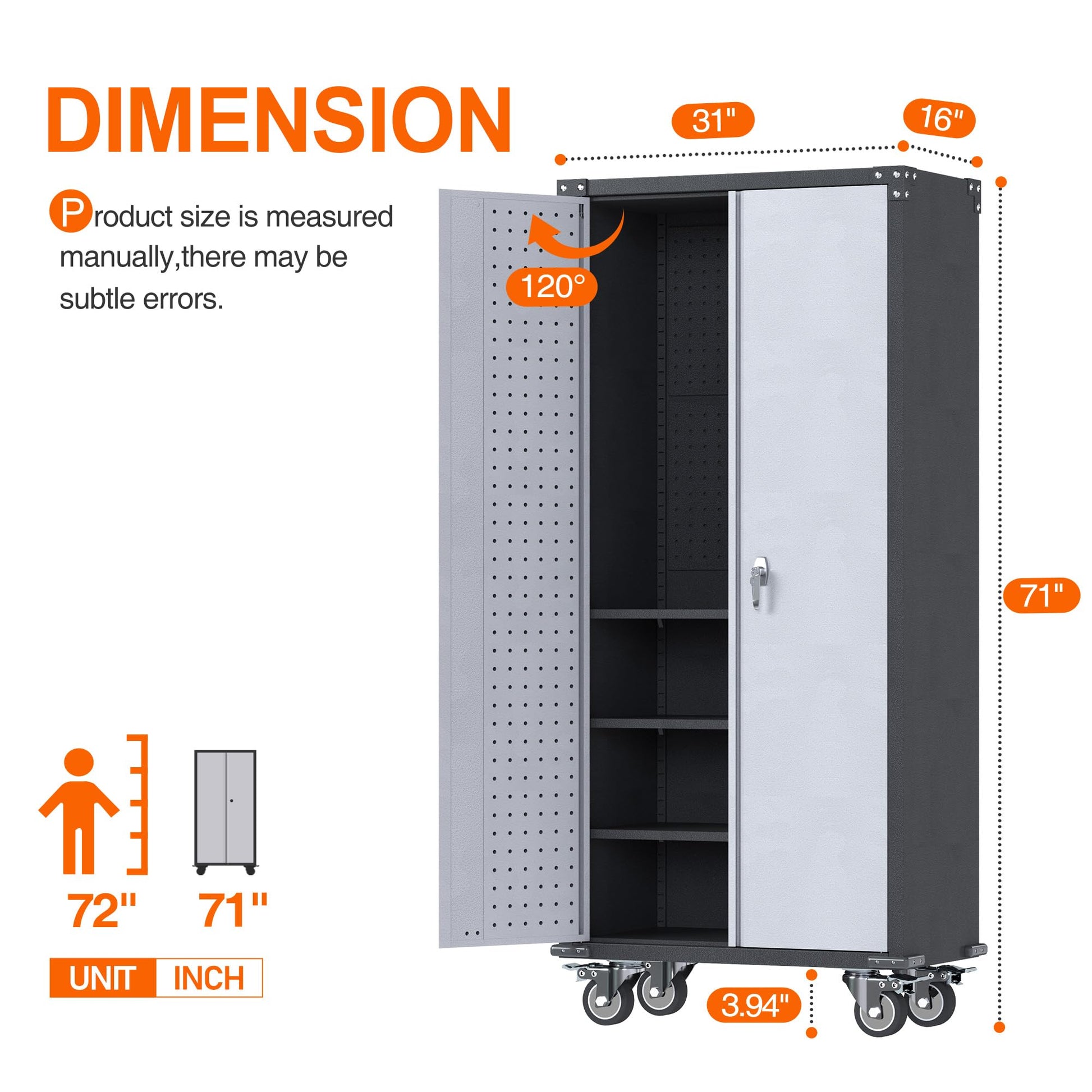 JAORD Metal Storage Cabinets with Wheels, 4 Adjustable ShelvesTool Storage Cabinet with Wheels, 71" Tall Metal Cabinet on Wheels, Rolling Cabinet, Assembly Required - WoodArtSupply