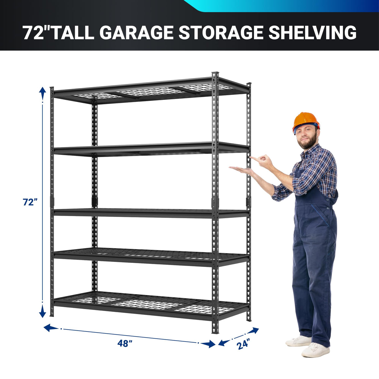 FLEXIMOUNTS Garage Shelving, Heavy Duty Shelving 2000 lbs, 5-Tier Garage Storage Shelves,Industrial Shelves for Heavy Tools and Equipment, 48" W x 24" D x 72" H FLEXIMOUNTS