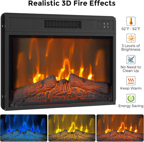 Electric Fireplace, Fireplace TV Stand for Television up to 58" Heater TV Stand, Freestanding Electric Fireplace Heater, Adjustable Flame, Fireplace Insert with Remote Control & Storage Cabinets Takywep