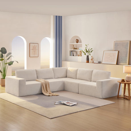 Merax 116" Modular Sectional Sofa, Luxury Floor Couch Set, Chenille Upholstered Indoor Furniture Foam-Filled Sleeper Bed for Living Room, Bedroom, 5 PC Free Combination, 5 Seats-L Shape, Off-White Merax