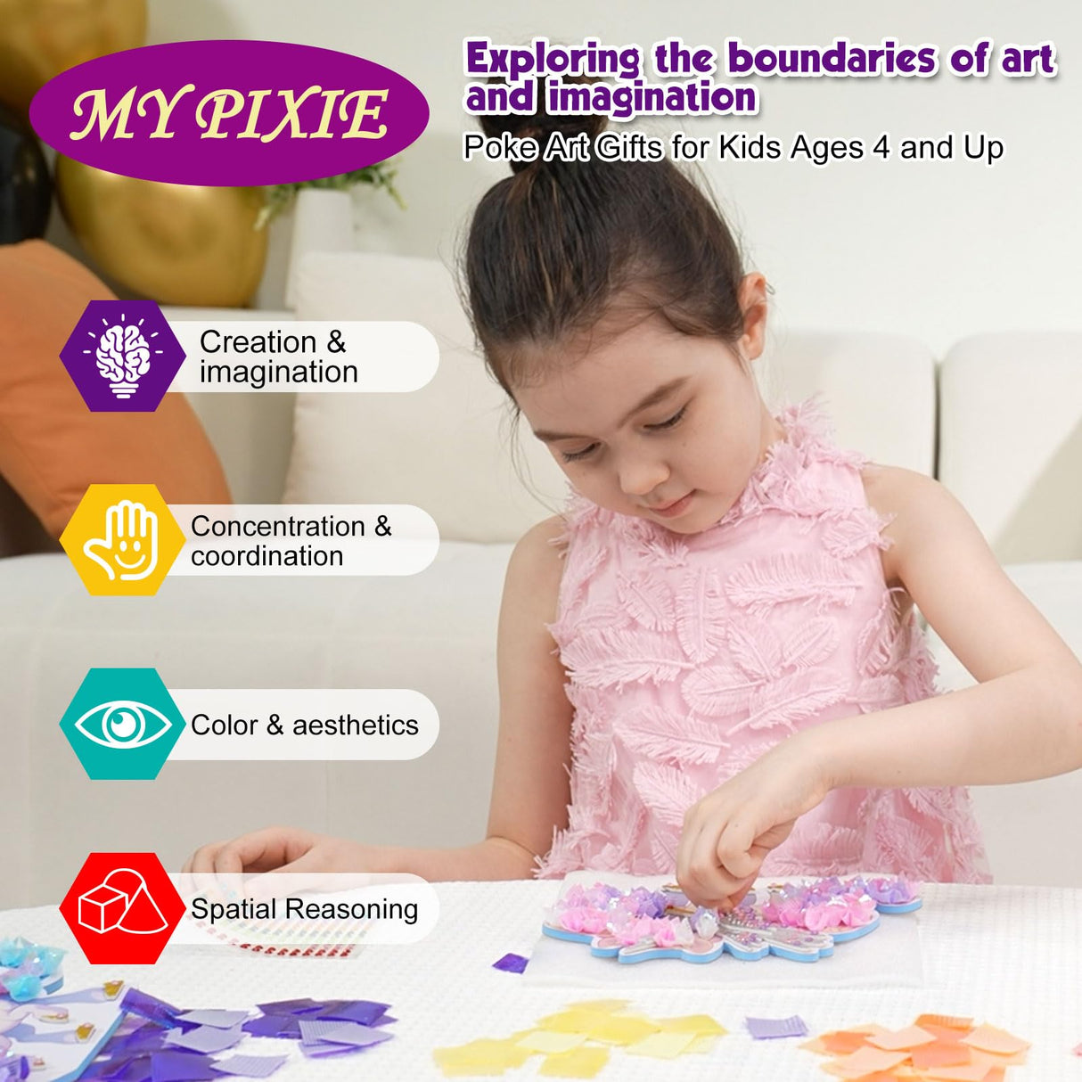 MyPixie Poke Art Kits for Girls, Arts and Crafts for Kids 4-8, DlY Creative Activity Toys, Birthday Gifts for Girls 4 5 6 7 8 9 10(Unicorn) MyPixie