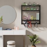 PPN Towel Rack Bathroom Storage Shelves Over The Toilet with Towel Bar 100% Bamboo Adjustable Height Floating Shelf Wall Shower Shelf for Small Space Bathroom Kitchen Multi Usage (Black-1Pack) PPN