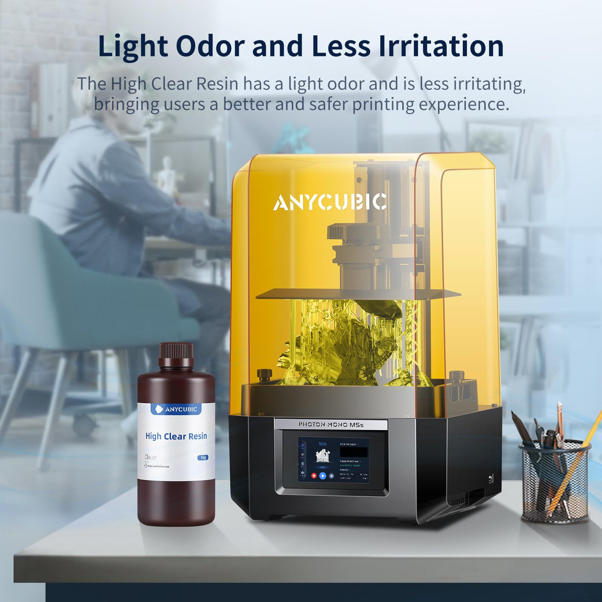 ANYCUBIC High Clear 3D Printer Resin, Resist Yellowing and Highly Transparent, Tough and Resilient, Low Odor 3D Printing Resin, Widely Compatible for All LCD/DLP Resin 3D Printers (High Clear, 1kg) ANYCUBIC