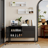 biosp 2 Door Metal Accent Cabinet 25" H Metal Storage Cabinet for Home Office Hallway Entryway Garage Basement, TV Stand for Living Room, Black biosp