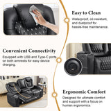 ANJ Reclining Loveseat,Power Recliner Sofa with USB Ports and Cup Holders - Overstuffed Electric Living Room Seating PU Leather Double Recliner with Hidden Arm Storage, Easy to Clean (Black) ANJ