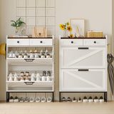 YGEOMER Shoe Cabinet Storage for Entryway, Farmhouse Shoes Organizer Rack with 2 Flip Drawers and 2 Fabric Drawers, Narrow Slim Shoe Cabinet for Door Entrance, White YGEOMER