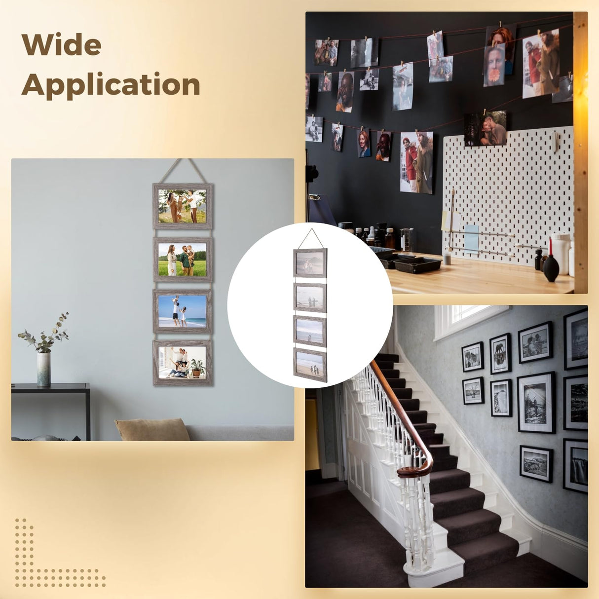 yeesport 2 PCS Farmhouse Wooden Hanging Photo Frames, Rustic Wall Picture Display with Jute Rope, Acrylic Panel 4-Photo Collage Frames for Living Room, Bedroom, Office, Stairs Decor yeesport